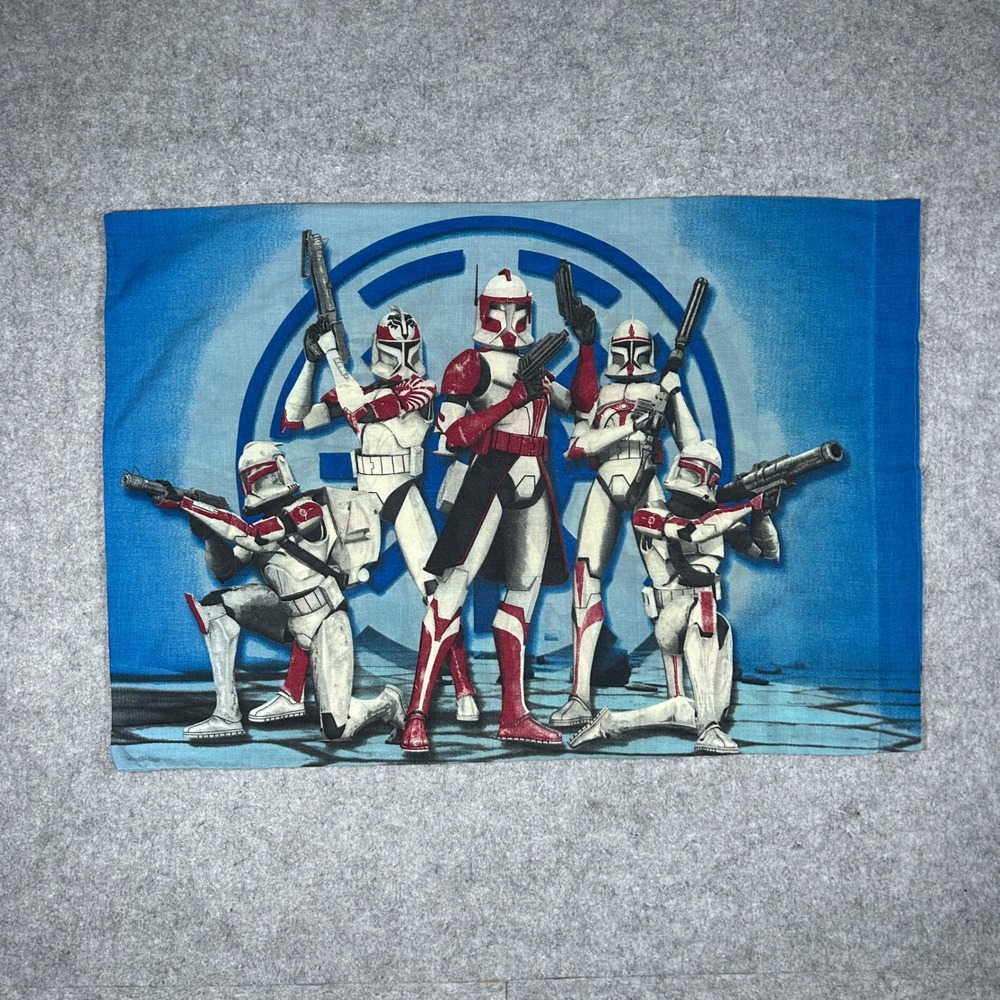 Star Wars Pillowcase Standard Blue Clone Wars Troopers Graphic Bedding Vintage